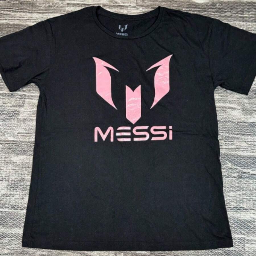 Lionels Messis Kid's Soccer T-Shirt Size XL Adult Small Black Tee W Pink Print. - 黑色 - 查看 1