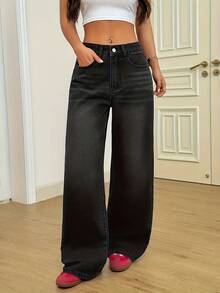 Stretch Wide Leg Jeans For Women, Retro Style, Elegant Loose Light Gray Pants For Women, Large Size Stretch Fabric High Waist Straight Trousers For Everyday All Seasons Machine Washable, Ideal Valentine's Day Gift For Birthday Christmas Or Festival - More Comfortable Space Gray - 查看 3