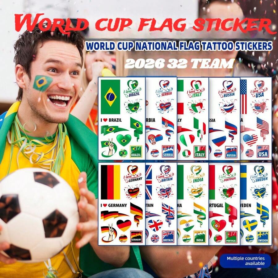New National Flag Stickers For 2026 World Cup Sports Events, Fan Parties, Gatherings, Temporary Face Stickers 1pcs - 長方形 - 查看 1
