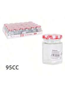 GLASSEA - Pack 24 Tarros de Vidrio con Tapa 50 ml / 95 ml, Mini Botes Multiuso para Guardar Mermeladas, Dulces, Especias, Salsas y Conservas, Perfectos para Cocina, Decoración, Manualidades y Regalos - Rojo y blanco - Ver 5