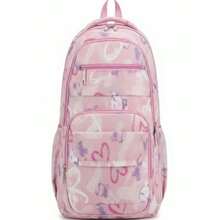 Girls' School Backpack, Reinforced Polyester Youth Bag - YT-9632 Pink With Heart - View 1