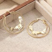 1 Pair Vintage Elegant Animal Earrings, Handmade Gold Elephant Earrings For Women, Suitable For Parties And Dates, Perfect Anniversary Or Valentine's Day Gift For Wife Or Girlfriend - Gold - View 2