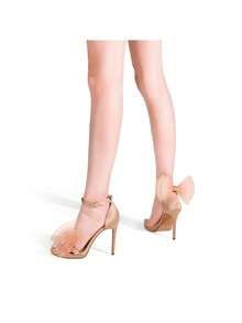 Women High Stiletto Heeled Sandals Open Toe Adjustable Bow Strap Pump Heeled Sandals Wedding Bridal Party Prom Dress Shoes - Màu be - Xem 5