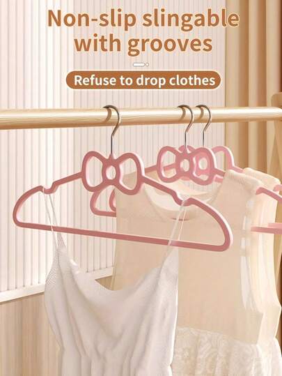 3pcs/9pcs/12pcs Pink Bow Design Non-Slip Durable ABS Plastic Clothes Hangers For Women