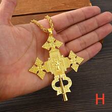 1 pieza Collar con colgante de cruz minimalista clásica hueca, longitud de cadena de 80 cm, colgante con elemento de cruz, collar de uso diario para mujeres, adecuado para árabe, reunión diaria, fiesta de cumpleaños, regalo de joyería de festival - Amarillo Oro - Ver 23