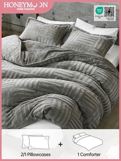 2/3件套格子法兰绒床上用品套装 - 柔软蓬松的人造毛皮被子，舒适柔软的毛绒床上用品套装，奢华毛绒床上用品套装，包含1条被子和1/2个枕套，通过Oeko-Tex认证