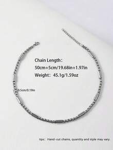 1件装不锈钢竹节方形缠绕链男士项链嘻哈配饰 - 銀色 - 查看 4