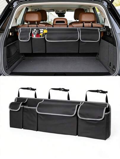 1 Stück universelle Auto Rücksitz Aufbewahrungstasche aus Oxford-Gewebe mit großer Kapazität, Auto Kofferraum Organizer Tasche mit mehreren Taschen, multifunktionale Aufbewahrungsnetz-Tasche für Rücksitz, ideal für Reisen, Familienausflüge, Camping, SUVs, LKWs, zum Aufbewahren von Spielsachen, Snacks, Geräten, Dokumenten in Reichweite für den täglichen Gebrauch