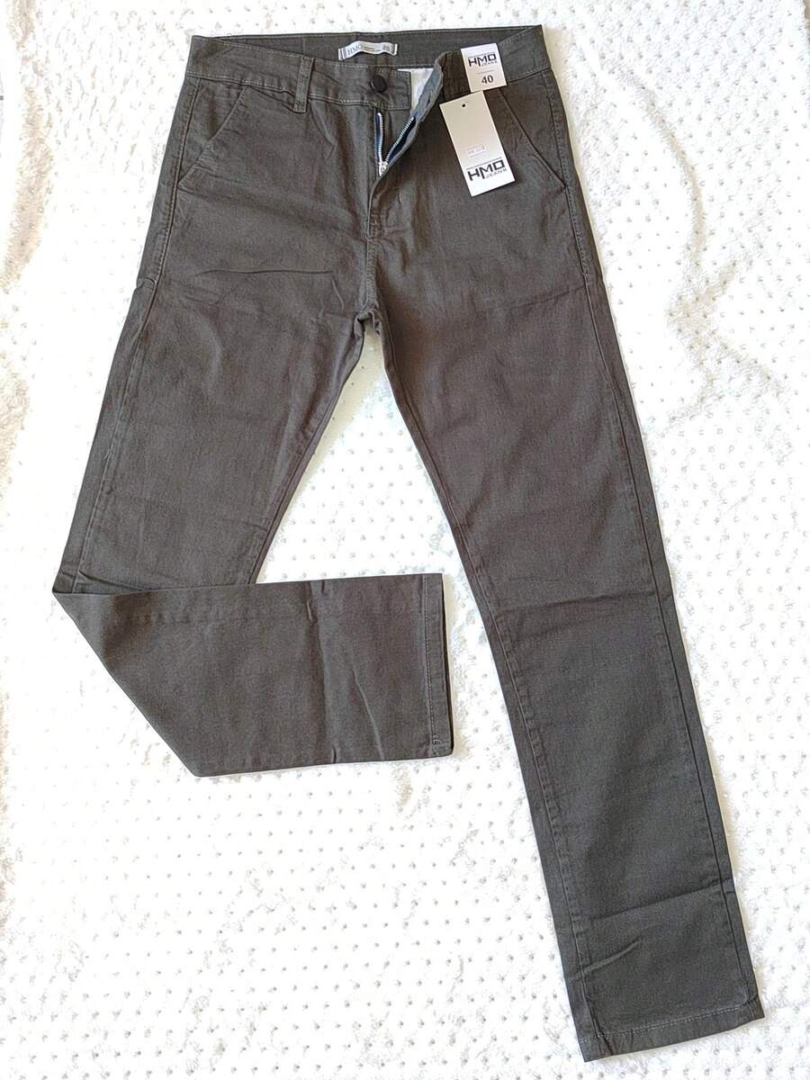 Men's Slim Fit Twill Trousers With Elastane And Side Pockets. - 墨綠色 - 查看 1