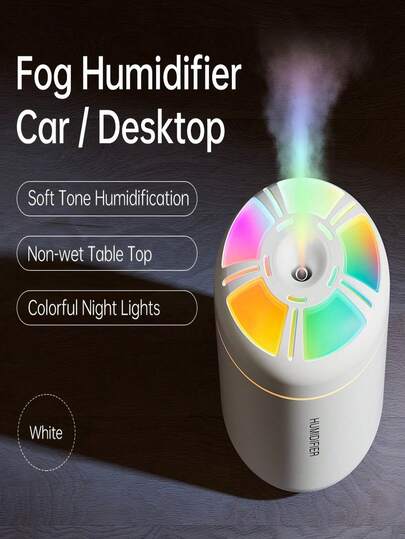 1个迷你USB车载加湿器，ABS多功能夜灯冷雾加湿器，室内香薰加湿器，USB供电，2种工作模式，7色LED氛围灯，自动关机，静音喷雾，日常加湿，便携式精油香薰机，车载空气净化器，适用于家居装饰、办公室、客厅、汽车及女性礼物