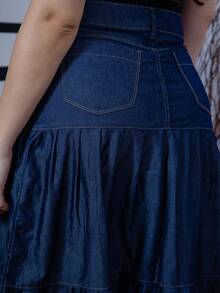 Midi Denim Skirt - Christian Fashion - 深色水洗藍 - 查看 5