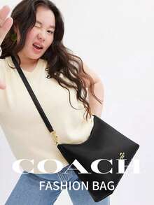 COACH Laurel 36 Large Logo Zip Closure Women's Crossbody Bag, Fashionable Multifunctional Casual Bag For Holidays And Daily Use, Stylish Synthetic Leather Design - Black - View 2