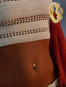 1pc S925 Sterling Silver Rhinestone Navel Ring, Delicate & Versatile, Luxury Style Suitable For Women - Single - View 1