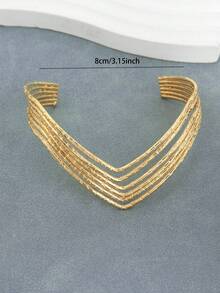 1pc Vintage French Minimalist Geometric Open Cuff Bracelet, Fashionable Multi-Layer Directional Arm Band - Gold - View 5