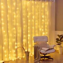 1 pieza Luces de cortina LED de 8 modos, 6m/3 metros/2m/1m, luces de ambiente para bodas, alimentadas por USB, iluminación navideña, fiesta de cumpleaños, dormitorio, ventana, sala de estar, decoración interior (control remoto no incluido) - Conector USB - Ver 5