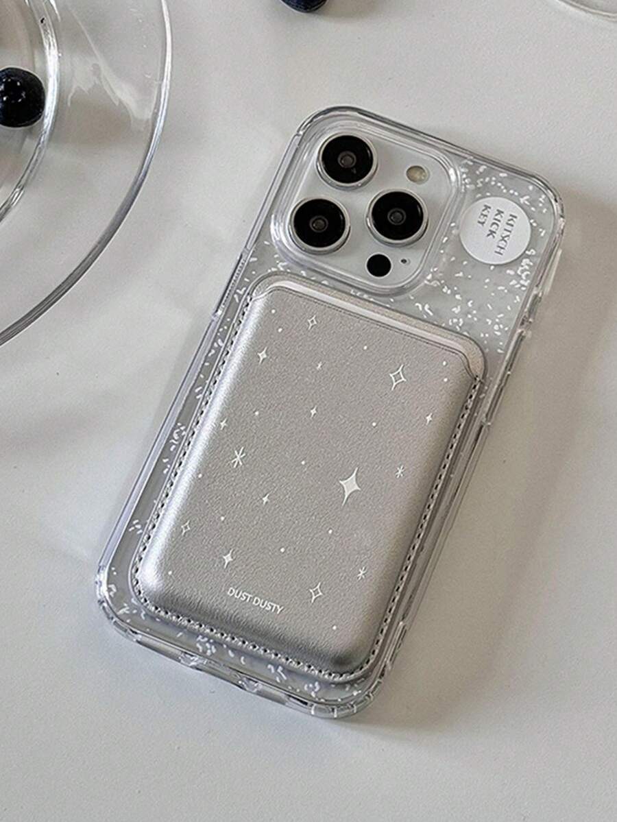 1个星空磁性卡套透明手机壳，兼容苹果11/12/13/14/15/16/17 Pro Max - 銀色 - 查看 1
