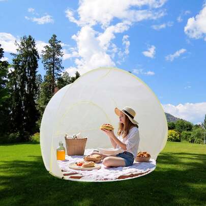 Portable Beach Sun Shade Canopy - Pop-Up Sun Shade Tent, Provides UV Protection, Easy To Store, Non-Waterproof, Comes With Small Carrying Bag - White