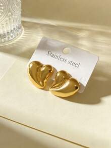 Stainless Steel Gold-Plated Heart-Shaped Ear Studs, Low Allergenic, Nickel-Free, Women's Exaggerated Ear Studs, Thick Gold Women's Ear Studs, Fashion Declaration Geometric Texture Lightweight Anti-Allergy Ear Studs, Retro Jewelry Dance Party Gifts, Women's Ear Studs, Fashionable Heavy And Unique Pendant Ear Studs, Women's Gold Ear Stud Set, Exquisite Gold-Plated Ear Studs, Anti-Allergy Ear Studs, Fashionable Jewelry, Women's Gifts, Party Gifts - Multicolor - View 4