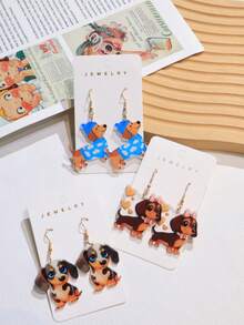 1 Pair Acrylic Cute Dachshund Series Reversible Printed Earrings, Lovely & Fun Gift For Women, Everyday Wear - Dachshund - View 2