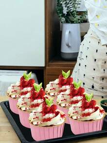 50pcs/Pack Brown & Gold Cupcake Liners With Lids, Heat Resistant, Ideal For Baking Muffins, Cheesecakes, Brownies, Suitable For Christmas, Halloween, Birthday Parties - Pink - View 7