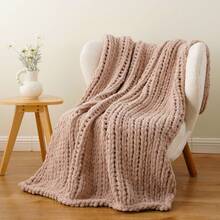 Dusty Pink Chunky Knit Throw Blanket,Handmade Cable Knit Crochet Blanket,Soft Thick Chenille Throw Blankets For Sofa Bed Home Decor,50"X60" - 粉色 - 查看 6