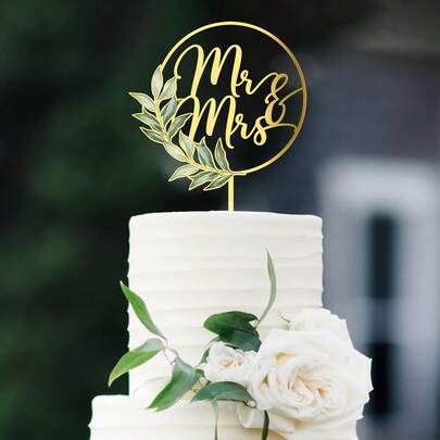 1 cái/3 cái phụ kiện trang trí bánh cưới Mr & Mrs bằng acrylic màu vàng, phụ kiện trang trí bánh cưới màu xanh lá cây.