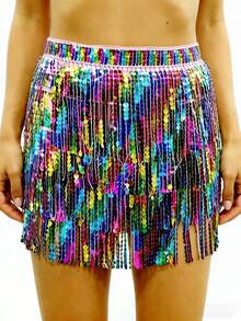 亮片裹身裙肚皮舞臀巾流苏裙闪亮流苏裙狂欢派对女装 - 彩色 - 查看 44