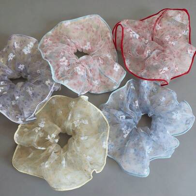 Hair Scrunchies 5PCS Cute Gauze Floral Scrunchies Women Girl Elastic Hair Band Accessories Tie Hair Ring Rope Headdress Headwear Ornament