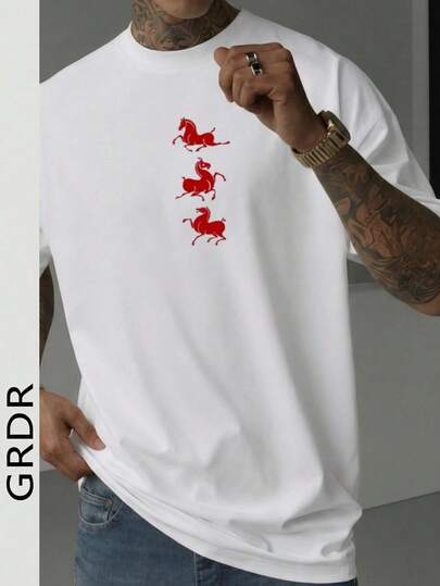  GRDR新年马图腾短袖T恤，舒适透气，适合夏季，引领时尚潮流