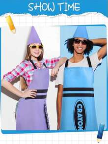 Premium 2 Pcs Playful Crayon Themed Outfit Apron Cone Hat Unisex Adult Teacher Family Group Cosplay Party Dress-Up - Multicolor - View 3