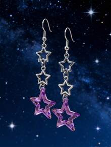 1 Pair Metallic Hollow Star Acrylic Earrings, Multi-Color Suitable For Daily Wear Women - Yellow Gold - View 9