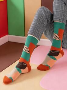 1/3 Pairs Unisex Leaf Print Geometric Nature Themed Artistic Design Combed Cotton Casual Crew Socks, Suitable For Travel, Home, Office, Holiday Gifts - Multicolor - View 8