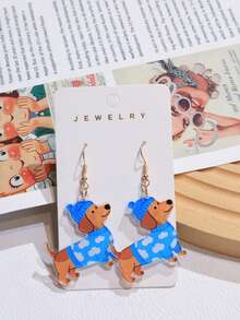 1 Pair Acrylic Cute Dachshund Series Reversible Printed Earrings, Lovely & Fun Gift For Women, Everyday Wear - Dachshund - View 9
