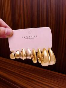 8-24件套欧美风金色螺旋花瓣耳环套装，适合情人节、母亲节礼物及日常佩戴 - 金色 - 查看 7