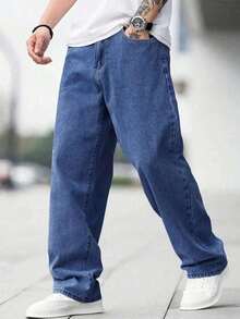 Men's Oversized Street Jeans, Navy Blue - Dark Wash - View 7