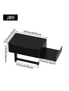 1pc Simple Black Wall Mounted Toilet Paper Holder, Stainless Steel Multifunction Cell Phone Holder For Bathroom Bathroom Decor Fall Decor - Black - View 12