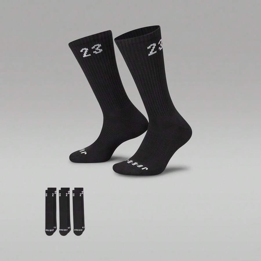 Jordan 3 Pairs U J ESSENTIAL CREW Unisex Mid-Calf Socks, DA5718-010 - Black - View 1