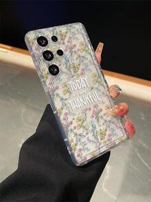 1个字母花卉图案，带气囊透明防摔手机保护壳，TPU材质，适合作为节日礼物送给男士和女士，兼容三星手机 - 無色 - 查看 3