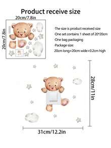 1pc New Cartoon Bear, Giraffe, Star, Elephant, Cloud Switch Sticker, Wall Decal For Bedroom, Living Room Decoration - Multicolor - View 13