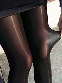 1pc Plus Size Shiny Pantyhose - Black Butt Lifting Tights, Elegant & Versatile, Suitable Various Occasions,& Every Year-Round Wear - 黑色 - 查看 7