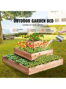 Raised Garden Bed, 3.7x3.7x1.7 Ft Wooden Planter Box, Outdoor Planting Boxes With Open Base, For Growing Flowers Vegetables Herbs In Backyard Garden Patio Balcony, Burlywood - 杏色 - 查看 2