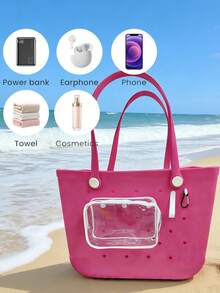 New Bogg Beach Makeup Bag,Beach Accessories, Toiletry Bag,Travel Accessories;Travel Essentials; Multi Color Insert Accessory Compatible, For Decorative Charm Inserts,Suitable For Travel And Outings, Water-Tight - Ideal For Travel,Versatile Inner Organizers,Waterproof, Wear-Resistant, Easy To Clean, Suitable For Bogg Bags, Transparent Bogg Cosmetic Bag With Phone Holder, Compartmentalized Internal Storage Compatible Travel Cosmetic Bag - Multicolor - View 6