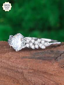 1枚S925纯银6.5毫米圆形莫桑石戒指，完美适用于周年纪念、婚礼、母亲节、情人节、生日礼物 - 銀色 - 查看 3