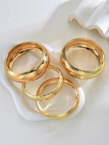 3件套复古夸张奢华几何设计宽金属手镯，适合女性日常、派对、度假佩戴，亦可作为礼物。 - 金色16 - 查看 3