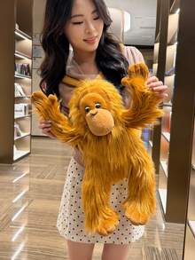 Women's Plush Backpack, Washable And Dry Cleanable, Polyester Lining, Animal Theme, Zipper Closure, Faux Fur, Striped Pattern, Perfect As Christmas And Birthday Gift - Yellow Orangutan - View 7