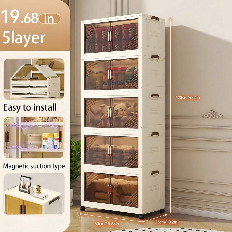 LugoBox 5-Pack Stackable Storage Bins With Rolling Drawers - Space-Saving, Foldable Design For Easy Closet & Book Organization, Open Front Access, Can Store Clothes, Home Office Outdoor Foldable Container - 5 lớp - Xem 1