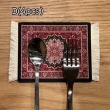 Bộ 4 tấm lót bàn vuông tua rua nghệ thuật cổ điển phong cách Bohemian Trung Đông, trang trí bàn ăn cho năm mới, Lễ tình nhân và đồ trang trí nhà cửa. - Nhiều màu - Xem 11