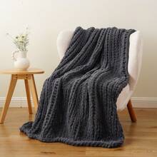 Dark Grey Chunky Knit Throw Blanket,Handmade Cable Knit Crochet Blanket,Soft Thick Chenille Throw Blankets For Couch Bed Home Decor,50"X60" - 灰色 - 查看 3