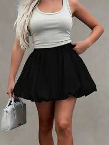 Solstice Apparel Plus Size Women's High Waist A-Line Ruffle Mini Skirt, Matte Black Fabric, Suitable For Commute, Daily Wear, Date, Spring/Summer, Valentine's Day - Black - View 6