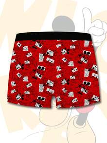 男士红色3D印花平角内裤，日常休闲必备内衣，时尚设计 - 彩色 - 查看 3